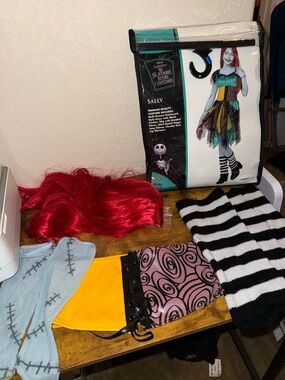 Spirit Sally Costume Set - Red Wig, Multi-Color Dress Pieces